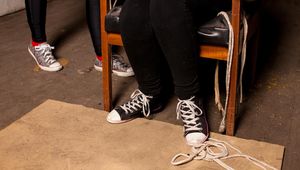 Anija and Katie in the Attic Chair in Sneakers