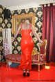Miss Francine bound and gagged in a long red Latex dress (with making off video)