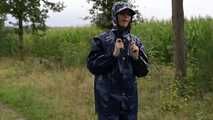 Miss Petra goes for a walk in Farmerrain jacket,  rain dungarees and rubber boots (looped version)