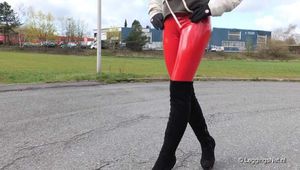 Red Vinyl Leggings and Overknees, 1st part