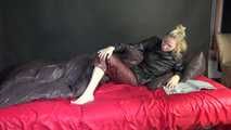 NEW MODELL MIA enjoys the shiny nylon material wearing a sexy brown shiny nylon pants and a black rain jacket (Pics)