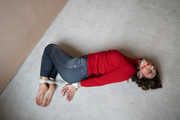 Tina in Turtleneck Sweater, Jeans and barefoot Hogtie