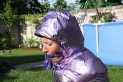 Watch Sandra beeing bound and gagged in her shiny nylon Downwear in the Garden