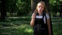 Sweet Polina is smoking 120mm cork cigarettes in the park