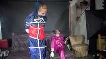 SEXY RONJA being tied and gagged and hooded from Sexy Stella both wearing sexy shiny nylon rainwear (Video) 
