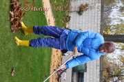 Watching SEXY ***PIA*** wearing a hot blue shiny nylon rain pants, a shiny nylon downjacket and yellow rubber boots during her gardening (Pics)