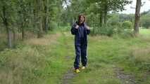 Miss Petra goes for a walk in Farmerrain jacket,  rain dungarees and rubber boots (looped version)