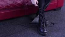 NO BONDAGE JUST BIG BOOTS - Mia laces her big ranger boots up