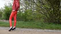 Posing In Red Leggings