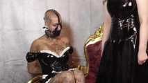 +++archiv+++ Miss Francine as a sexy PVC maid bound and gagged behind the scenes