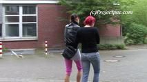 078006 & 079004 Rachel Evans & Anna Take Turns To Pee At An Office Complex