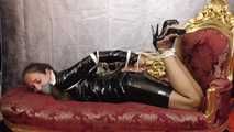Miss Scarlett bound and hard gagged in a short sexy  PVC outfit