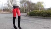 Red Vinyl Leggings and Overknees, 1st part