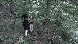 Blonde submissive slave girl  outdoor training - disgusting public feeding experience