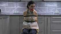 Miss Amira in 2 Hunter rain jackets and nylon rain pants gets tied up and gagged