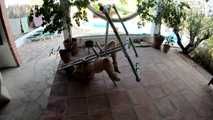 LittleRedGirl on the metal chair