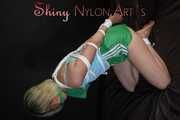 SEYX SONJA being tied and gagged with ropes and a clothgag wearing a sexy green shiny nylon shorts and a blue shirt (Pics)