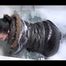 Jill Diamond wearing a supersexy black rain pants and a darkgreen down jacket in the bathtub (Video)