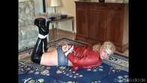 Hogtied in black and red