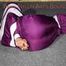 Sexy Sandra being tied, gagged and hooded with tape on the floor wearing a supersexy purple rain overall (Pics)