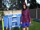 Watch Chloe taking a Shower in her new shiny nylon Downjacket