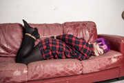 Roxie in Check Shirt and Tights Hogtie