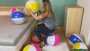 popping water balls by bouncing, fingernails and high heels