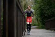 Miss Petra in hot vinyl skirt and overknee boots at the photo shoot