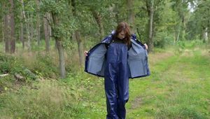 Miss Petra goes for a walk in Farmerrain jacket,  rain dungarees and rubber boots (looped version)