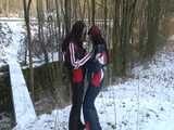 4 videoclips with Jill alone (2) and with Jill and a friend (2) wearing shiny nylon- down and skiwear!