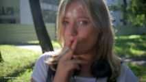 Sweet Polina is smoking 120mm cork cigarettes in the park