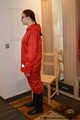 Bondage in  red nylon rainwear