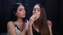 Lera and Ksenia are smoking together and making hot smoking kisses