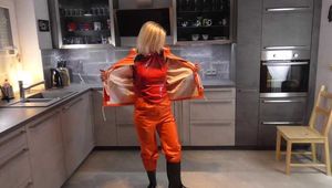 Miss Francine in AGU raingear and transparent raingear (original AGU) bound and gagged on a chair