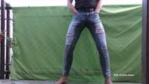 Desperation pee in jeans on balcony