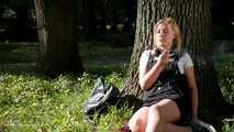 Sweet Polina is smoking 120mm cork cigarettes in the park