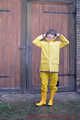 Our new Model in Miss Clara in yellow raingear