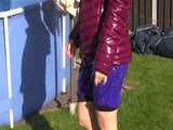 Watch Chloe taking a Shower in her new shiny nylon Downjacket