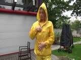 Watch Pia enjoying her shiny nylon Rainwear