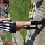 Watching Pia sweeping the terrace wearing a sexy black shiny nylon shorts, a striped top and black rubber boots (Pics)