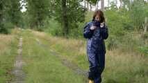 Miss Petra goes for a walk in Farmerrain jacket,  rain dungarees and rubber boots (looped version)