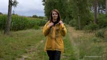 Miss Petra takes a walk in Hunter rain jacket, rain pants and rubber boots (very exclusive set with expensive rain gear and looped video)