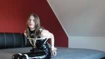 Miss J get hogtied gagged in a shiny PVC outfit