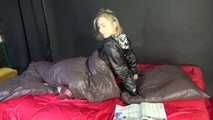 NEW MODELL MIA enjoys the shiny nylon material wearing a sexy brown shiny nylon pants and a black rain jacket (Pics)