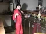 Jill Diamond wearing supersexy red rainwear in her bar playing with herself (Video)