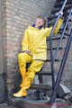 Our new Model in Miss Clara in yellow raingear