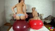  560 Nathaly Cherie and Victoria Puppy have fun with their exercise balls
