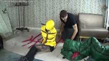 yellow raincoat bag bondage