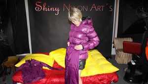 Watching sexy Sonja wearing a supersexy purple rainwear combination feeling comfortable in this shiny nylon clothes (Pics)