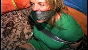 38 Yr OLD SOCIAL WORKER GETS BALL-TIED WITH DUCT TAPE, HANDGAGGED AND HAS HER SWEATY STINKY NYLON COVERED TOES TIED TIGHTLY TOGETHER (D72-8)